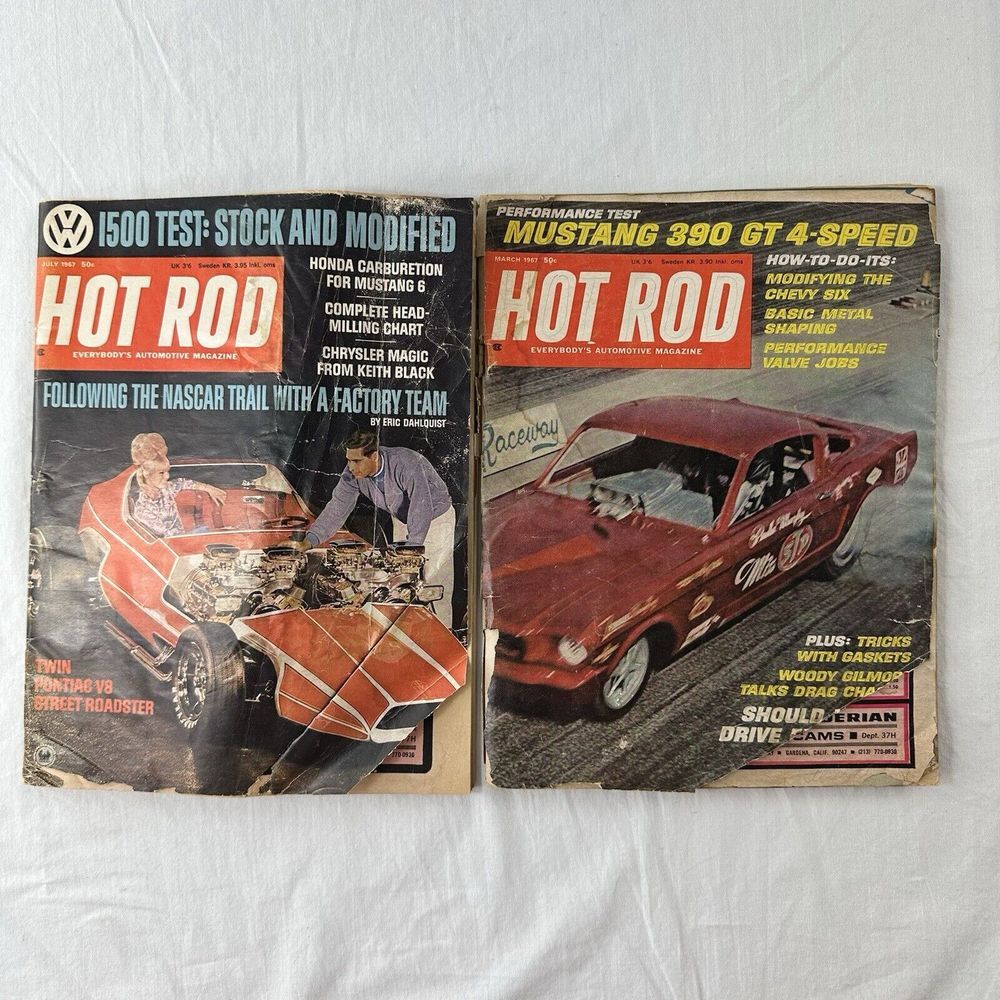 Vintage Hot Rod Magazine Lot‎ of 2 March & July 1967 Car Female Mustang Six Ads